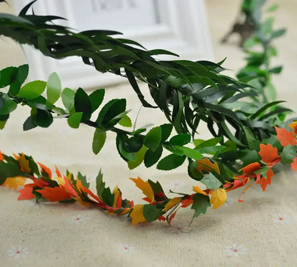 Green and autumn leaf vine wreath garland living room decor