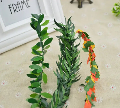 Green and autumn leaf vine wreath garland living room decor