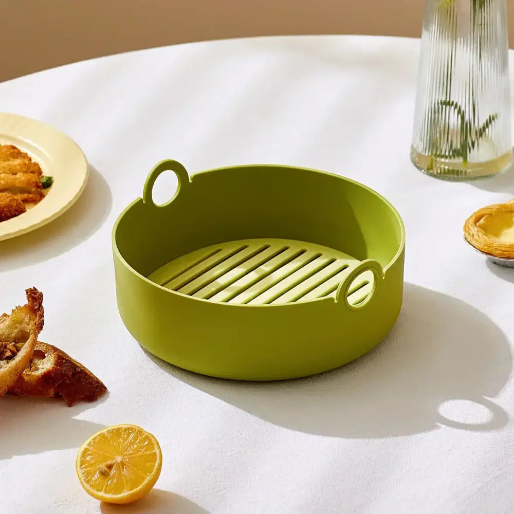 Green and black silicone air fryer pot – kitchen baking tray