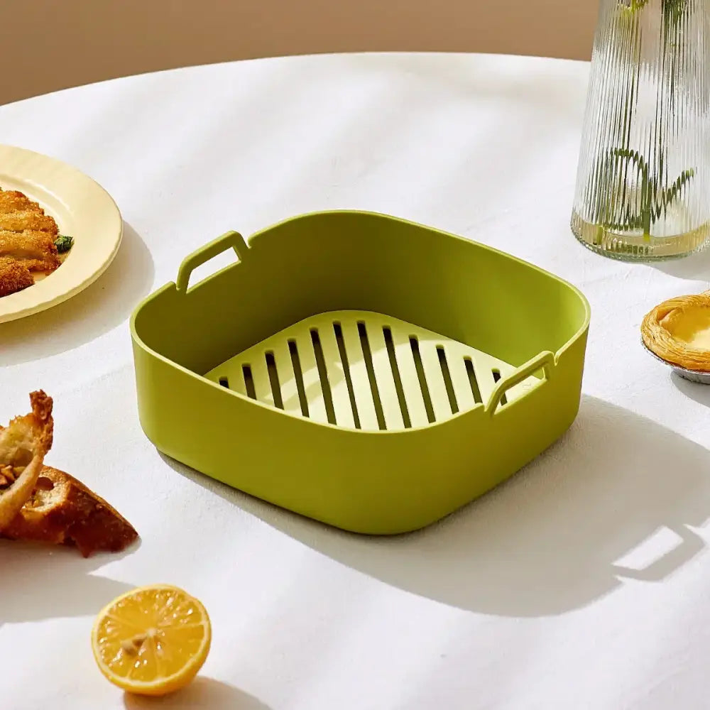 Green and black silicone air fryer pot – kitchen baking tray