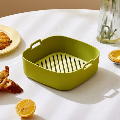 Green and black silicone air fryer pot – kitchen baking tray