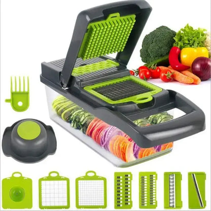 Green and black vegetable slicer cutter grater with basket kitchen