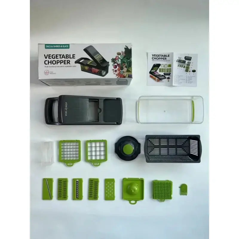 Green and black vegetable slicer cutter grater with basket kitchen