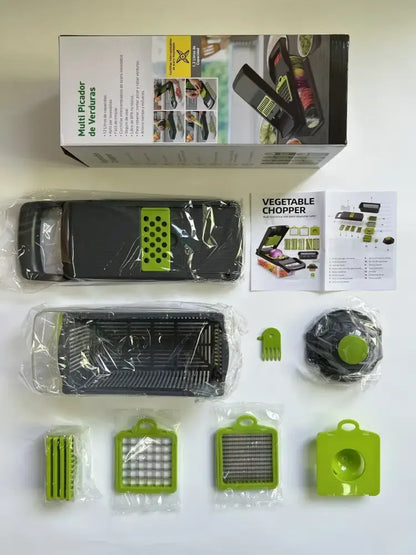 Green and black vegetable slicer cutter grater with basket kitchen