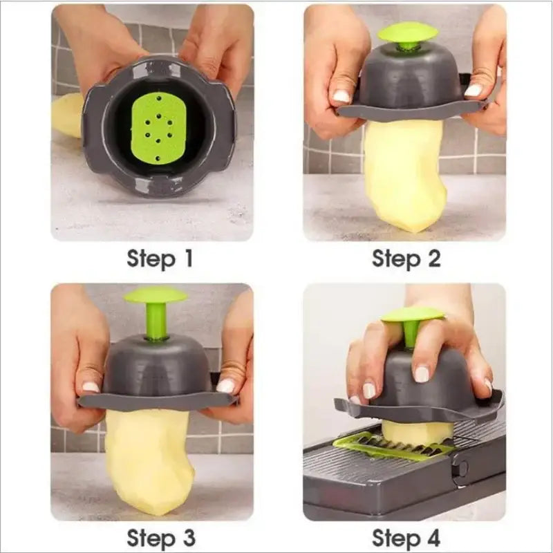 Green and black vegetable slicer cutter grater with basket kitchen