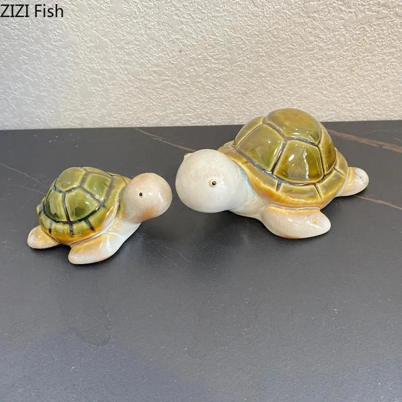 Green and cream ceramic cute turtle statue tray for living room decor