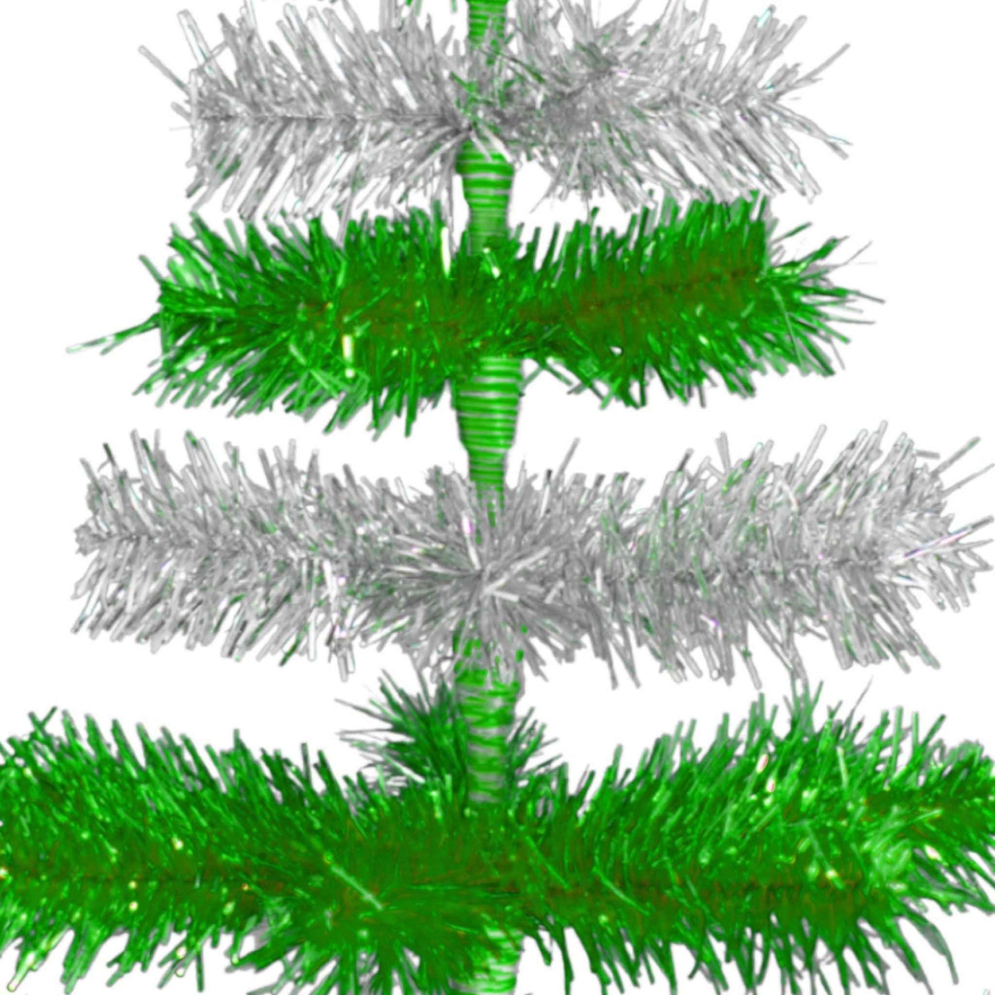 Green & Silver Layered Tinsel Christmas Tree
