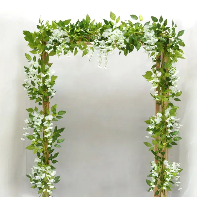 Green and white artificial flowers garden wedding arch decor