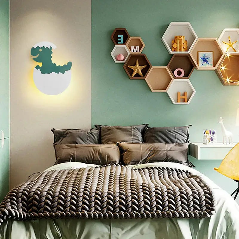 Green and white dino egg led wall lamp bedroom night light