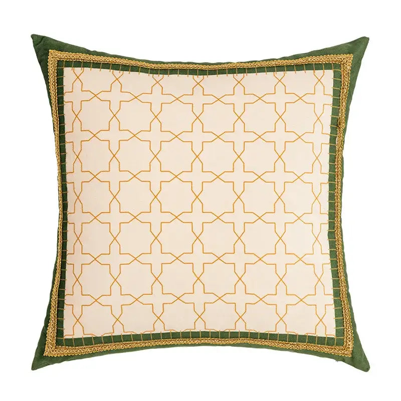 Green and white geometric tufted embroidery cushion cover living room