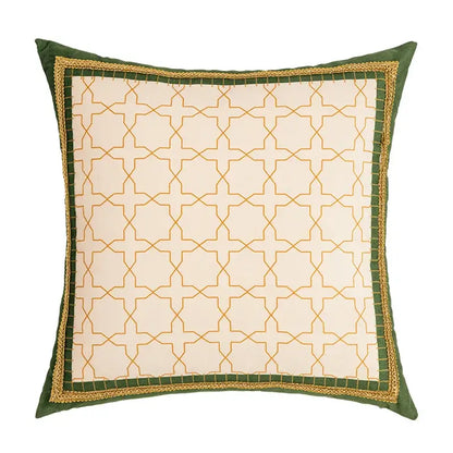 Green and white geometric tufted embroidery cushion cover living room