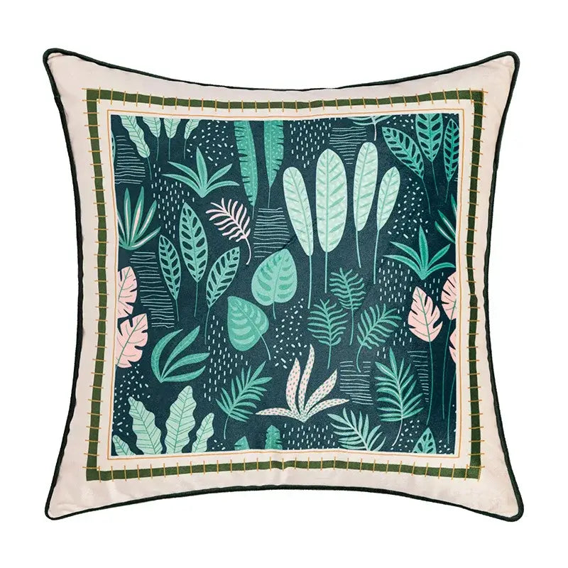 Green and white geometric tufted embroidery cushion cover living room