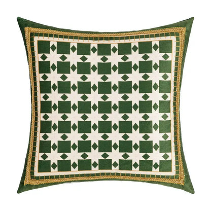 Green and white geometric tufted embroidery cushion cover living room