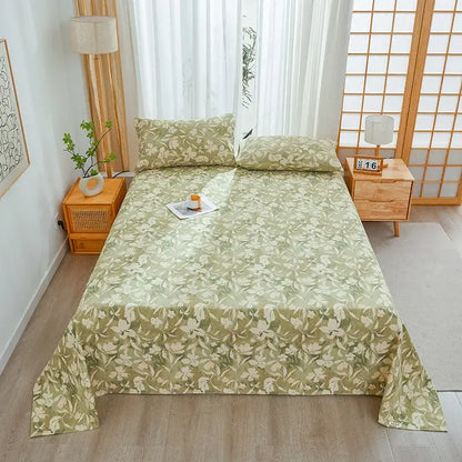 Green and white panda cartoon printed cotton bedspread bedroom decor