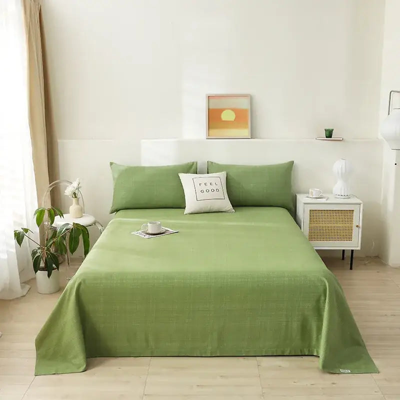 Green and white panda cartoon printed cotton bedspread bedroom decor