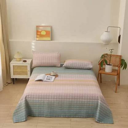 Green and white panda cartoon printed cotton bedspread bedroom decor