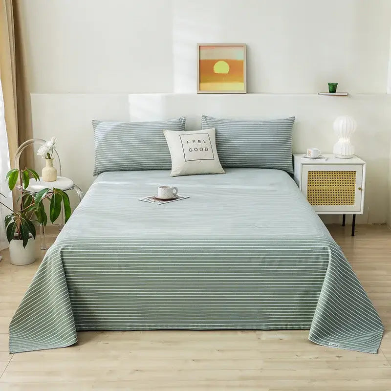Green and white panda cartoon printed cotton bedspread bedroom decor