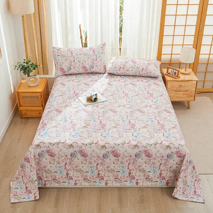 Green and white panda cartoon printed cotton bedspread bedroom decor