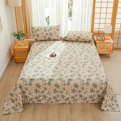 Green and white panda cartoon printed cotton bedspread bedroom decor