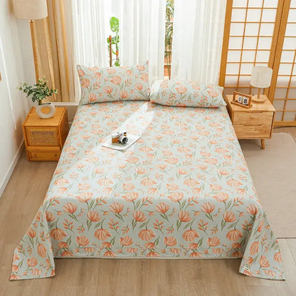 Green and white panda cartoon printed cotton bedspread bedroom decor