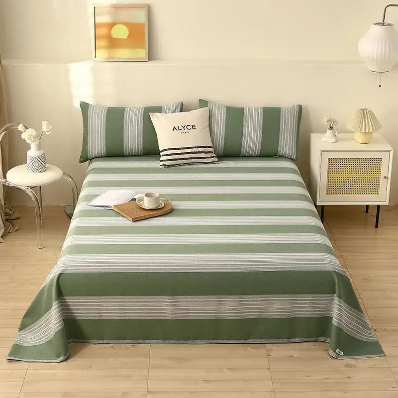 Green and white panda cartoon printed cotton bedspread bedroom decor