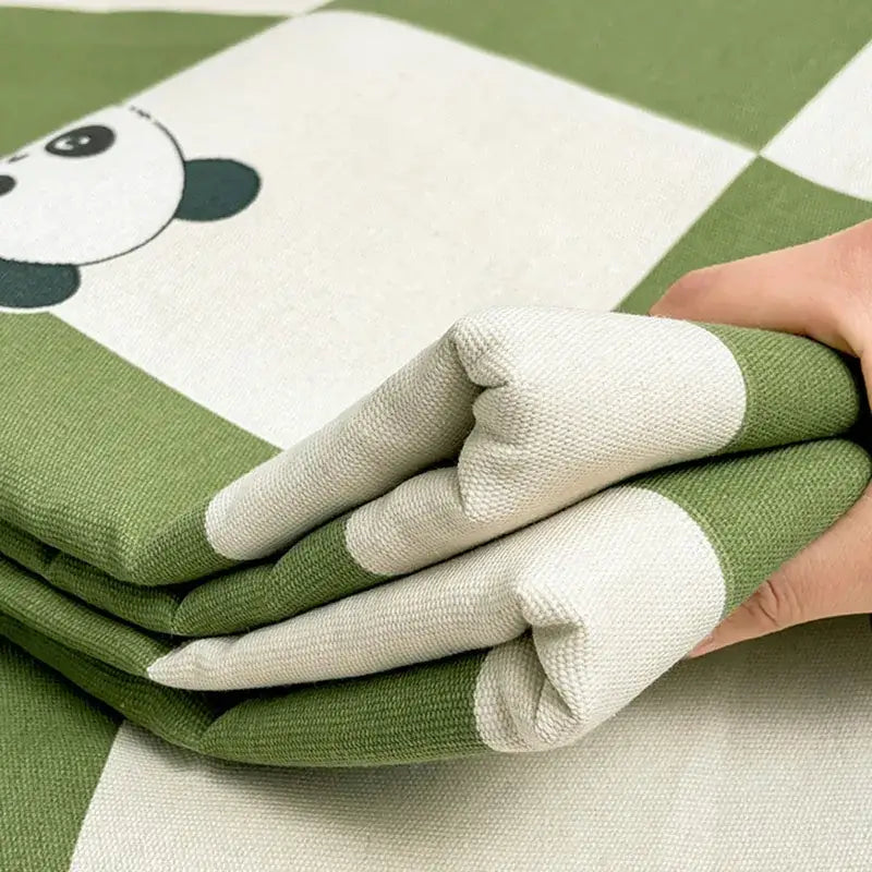 Green and white panda cartoon printed cotton bedspread bedroom decor