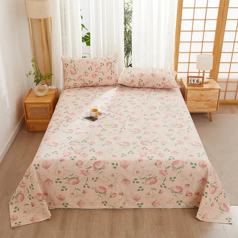 Green and white panda cartoon printed cotton bedspread bedroom decor
