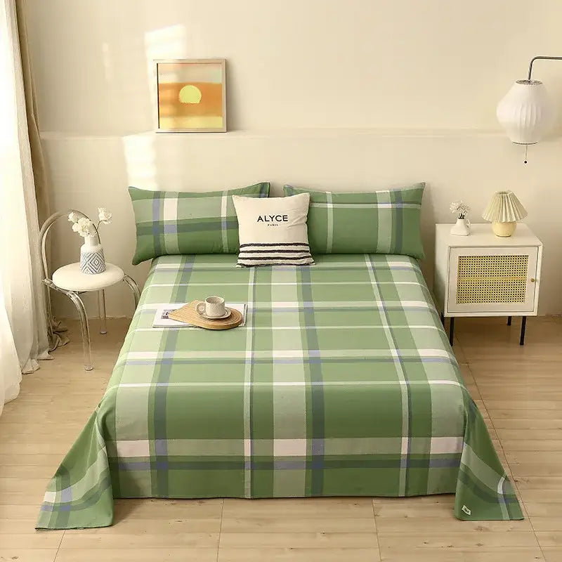 Green and white panda cartoon printed cotton bedspread bedroom decor