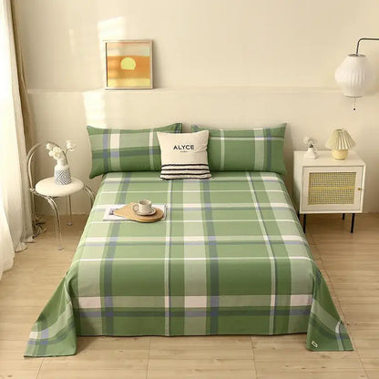Green and white panda cartoon printed cotton bedspread bedroom decor
