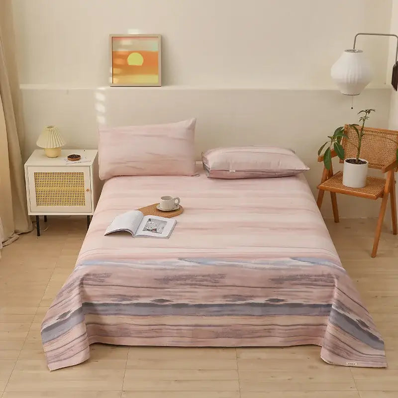 Green and white panda cartoon printed cotton bedspread bedroom decor