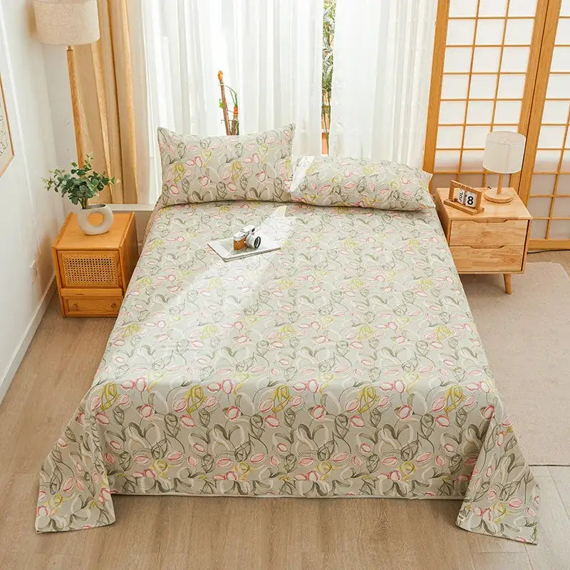 Green and white panda cartoon printed cotton bedspread bedroom decor