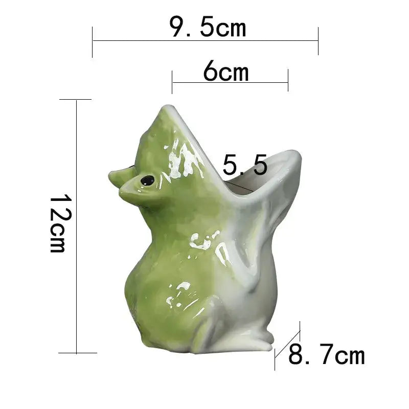 Green and yellow ceramic cute frog succulent flower pot garden decor