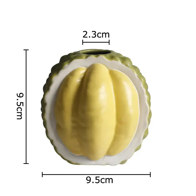 Green and yellow durian ceramic vase set for living room decor