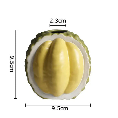Green and yellow durian ceramic vase set for living room decor