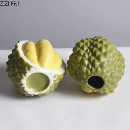 Green and yellow durian ceramic vase set for living room decor