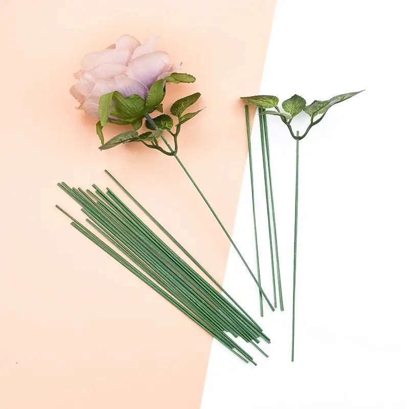 Green artificial flowers iron wire roses stems for wedding decor