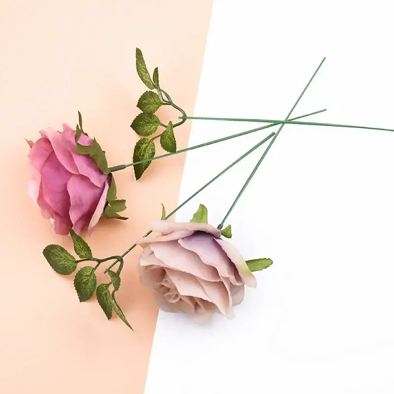 Green artificial flowers iron wire roses stems for wedding decor
