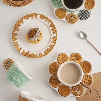 Green & beige creative biscuit ceramic tableware set dining room mug