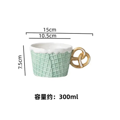 Green & beige creative biscuit ceramic tableware set dining room mug