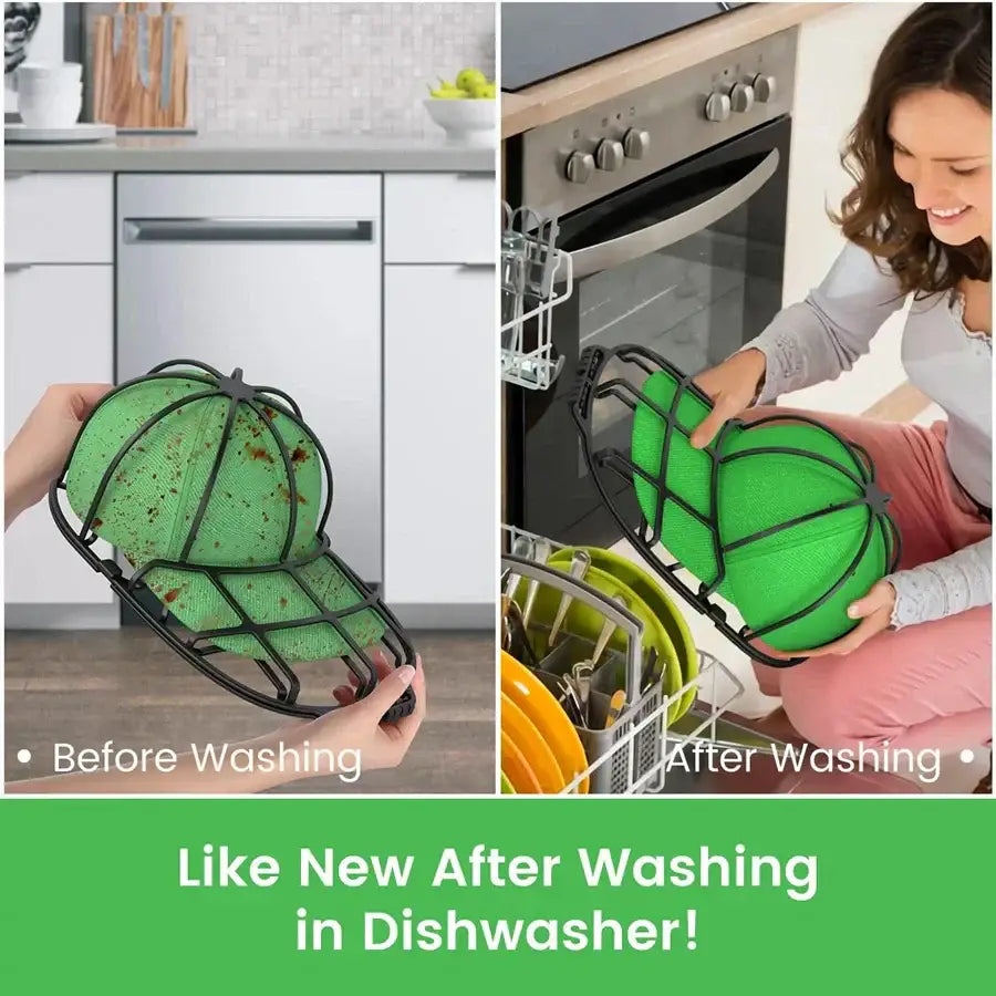 Green & black mesh cap washer dryer frame laundry room hat cleaner