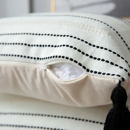 Green black stripe crochet cushion cover living room tassel pillow