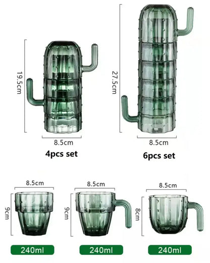 Green cactus glass mug kitchen drinking cup with textured ridges