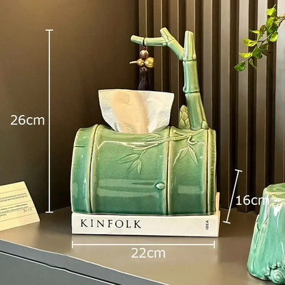 Green ceramic bamboo tissue box living room decor