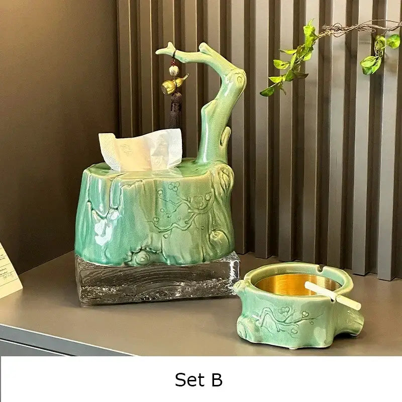 Green ceramic bamboo tissue box living room decor