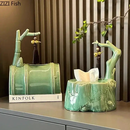 Green ceramic bamboo tissue box living room decor