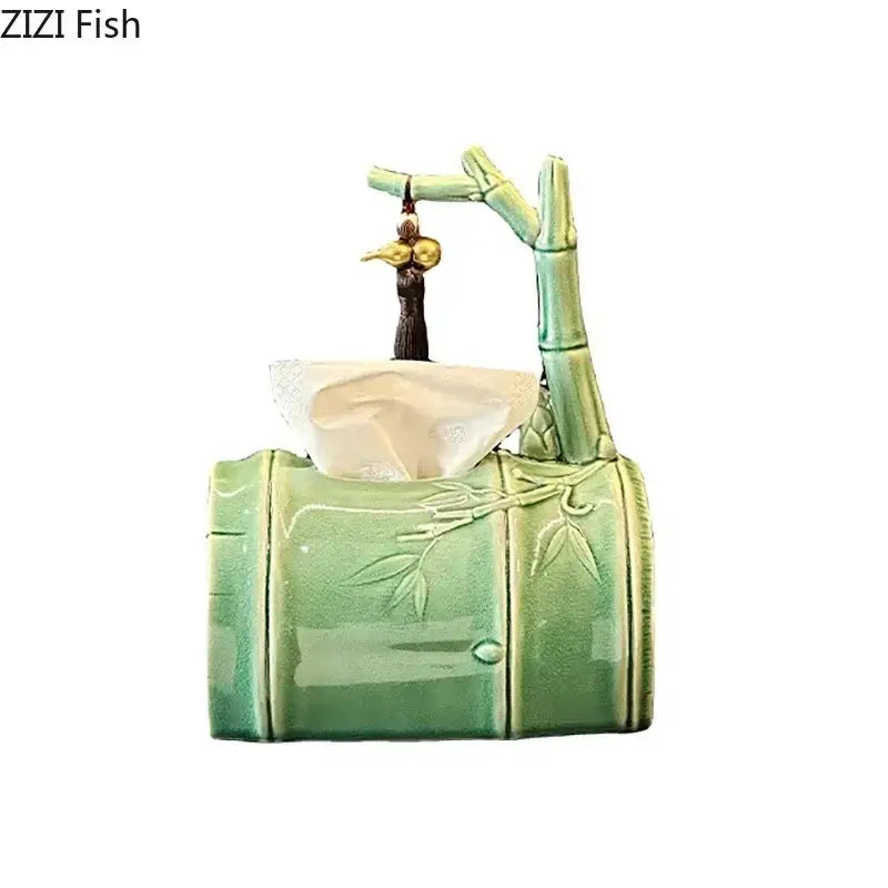 Green ceramic bamboo tissue box living room decor
