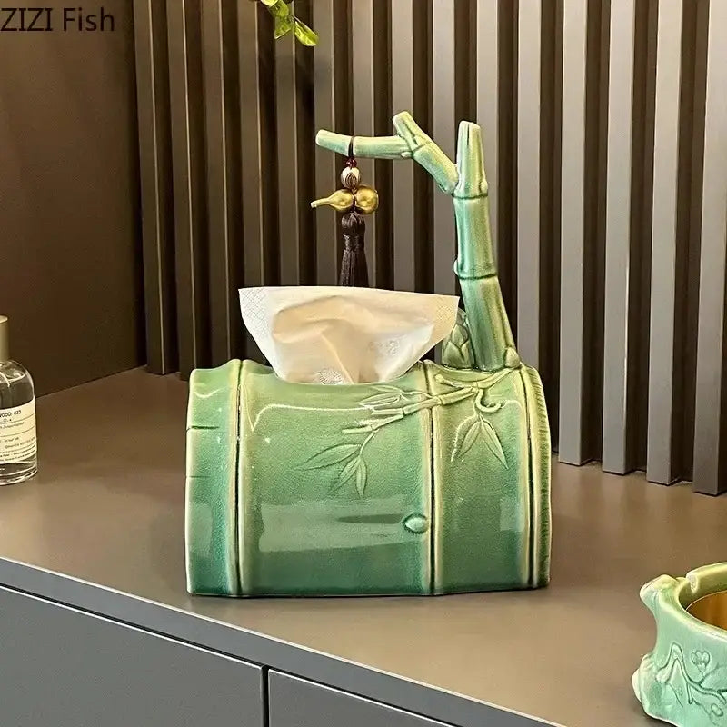 Green ceramic bamboo tissue box living room decor