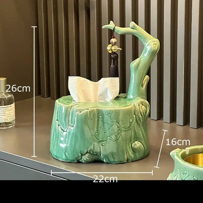 Green ceramic bamboo tissue box living room decor