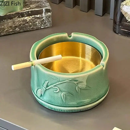 Green ceramic bamboo tissue box living room decor