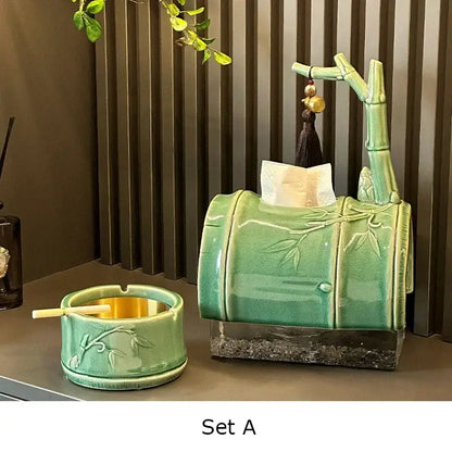 Green ceramic bamboo tissue box living room decor